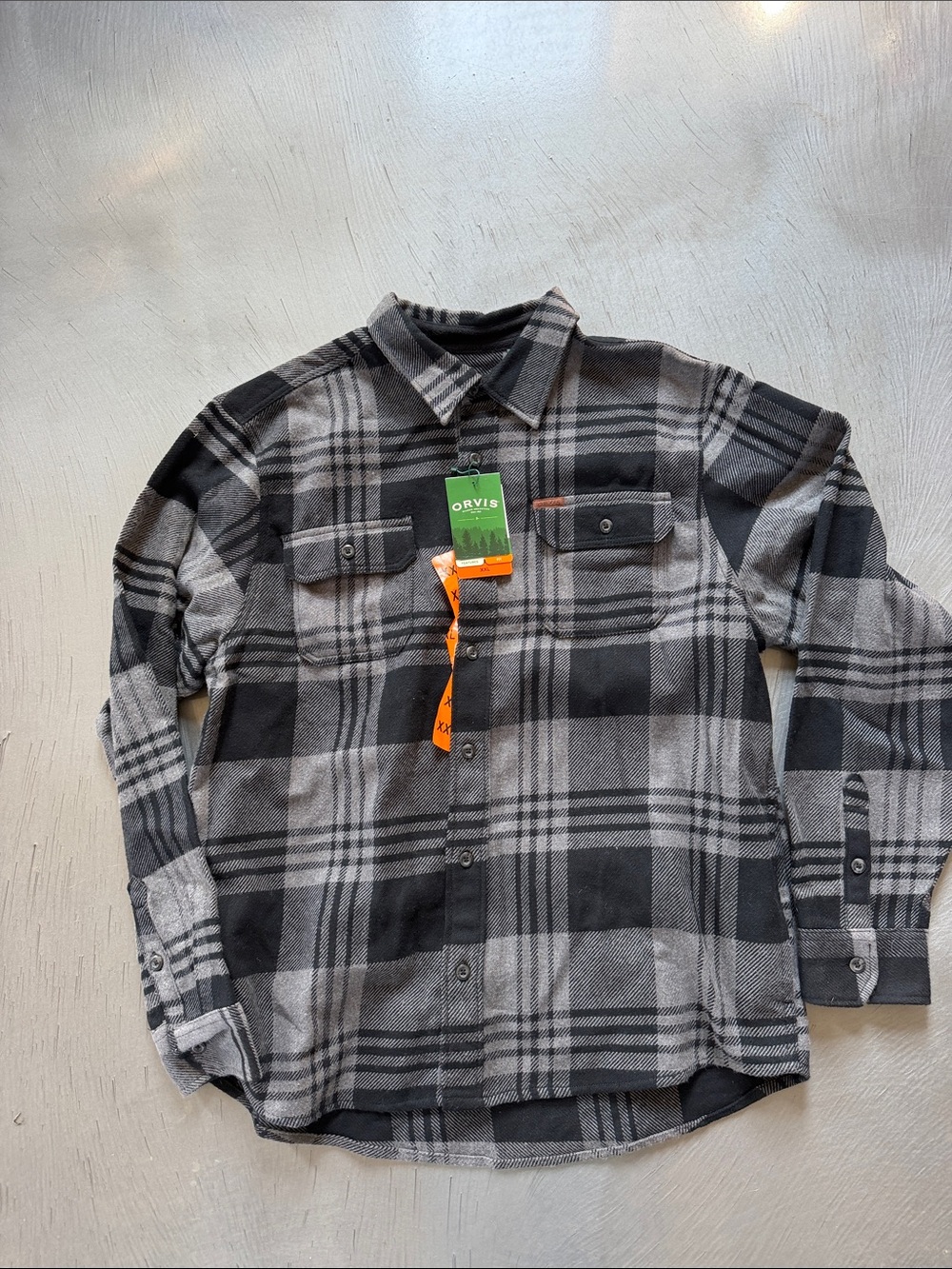 Orvis Black and Gray Plaid Button-Down Flannel Shirt